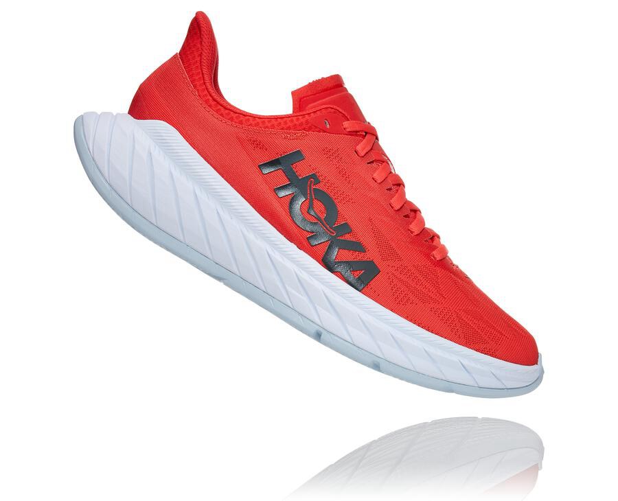 Hoka One One Mens Running Shoes - Carbon X 2 - Red/White - KCJL68529
